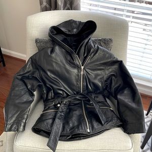 Womens leather jacket with furry interior